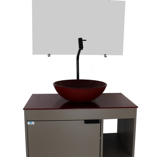 Gabinete Armário Banheiro 60cm Cuba Redonda Vermelha