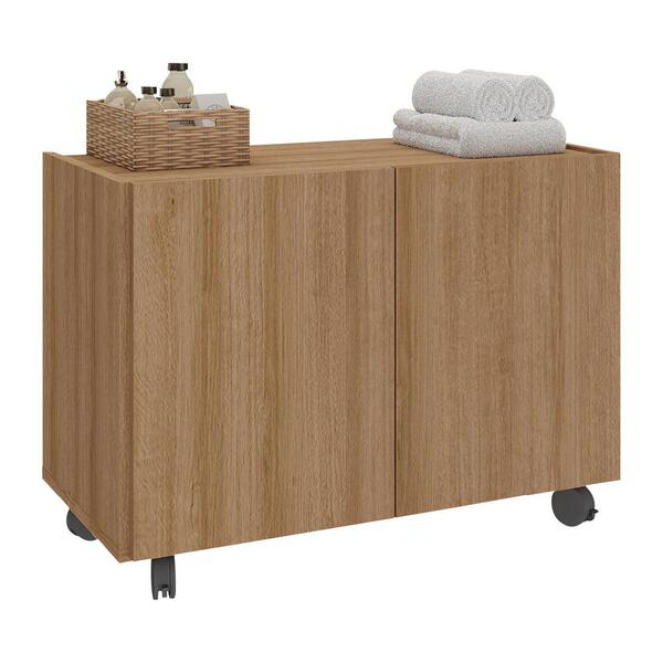 Gabinete Armário De Banheiro 62,5cm Com Rodízios 2 Portas Mul