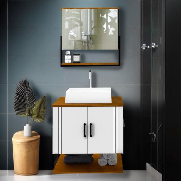 Gabinete Armário Para Banheiro 60 Cm Com Espelheira E Cuba Br