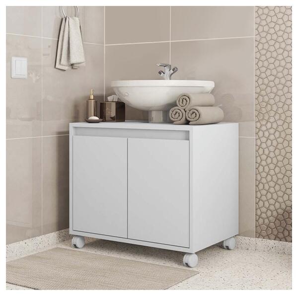 Gabinete Armário Para Banheiro Rodízios Clean Branco Caemmun