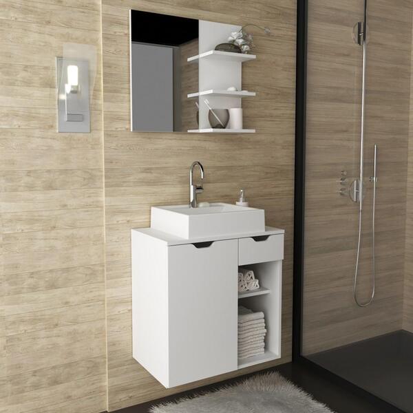 Gabinete Armário Suspenso Com Cuba Espelheira 1 Porta 1 Gavet