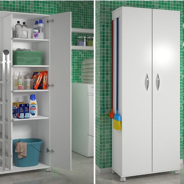 Gabinete Balcão Armário Branco Com 2 Portas Alto C/ 4 Rodinhas