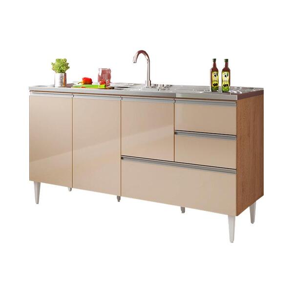 Gabinete Balcão Para Pia 1,60 Maceió Amêndoa Off White Puxado