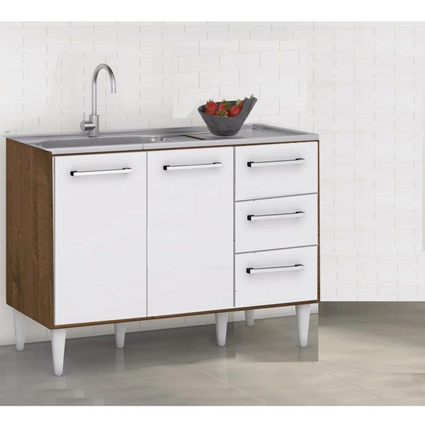 Gabinete Balcão Para Pia De 1,20 Mt Milla Castanho Branco