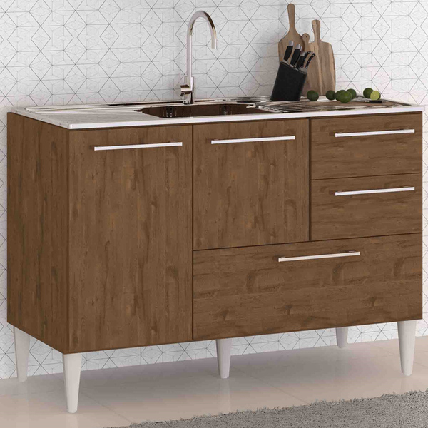 Gabinete Balcão Para Pia De 1,20 Mt Milla Com Gavetão Castanho