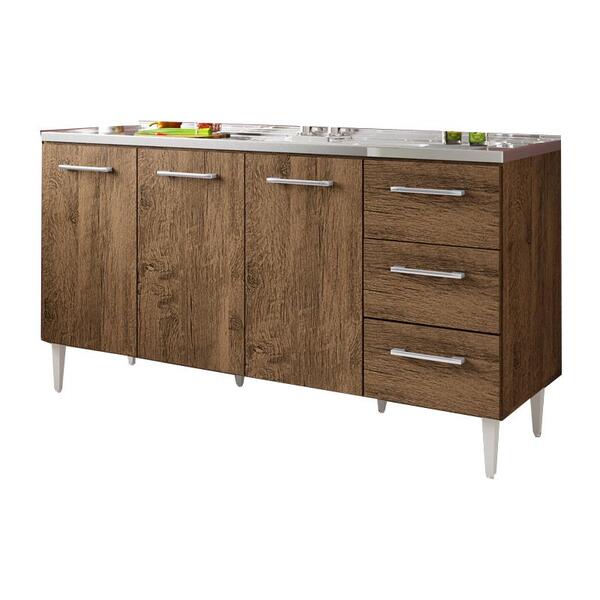 Gabinete Balcão Para Pia De 160 Cm 3 Portas 3 Gavetas Castanho