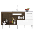 Gabinete Balcão Para Pia De 160 Cm Com Gavetão Castanho Branco