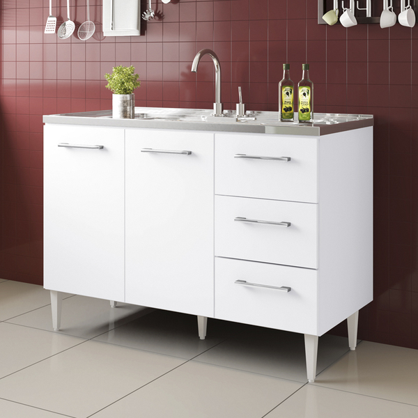 Gabinete Balcão Para Pia De 1 20 Mt Milla Branco Branco