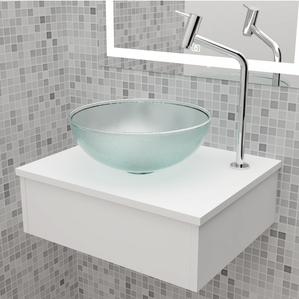 Gabinete Bancada Para Banheiro Com Cuba De Vidro 29cm E Kit H