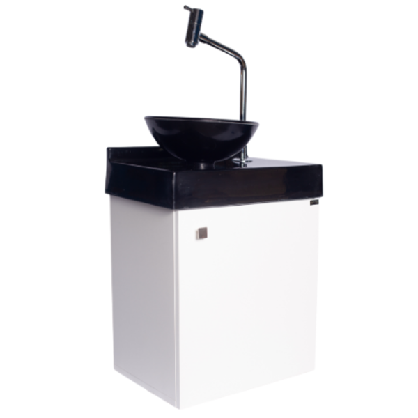 Gabinete Banheiro 1 Porta Branco Ártico Sobreposta - Preta