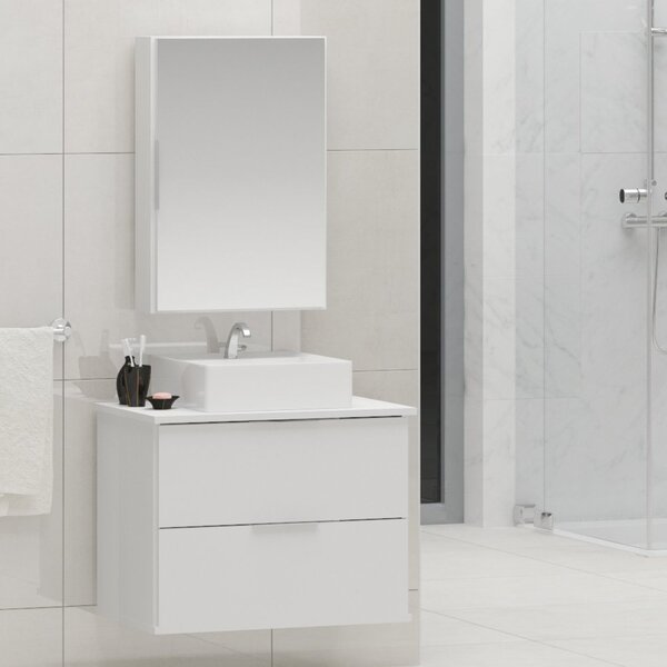 Gabinete Banheiro 60cm Com Cuba Sobrepor E Espelheira Rubi Ga