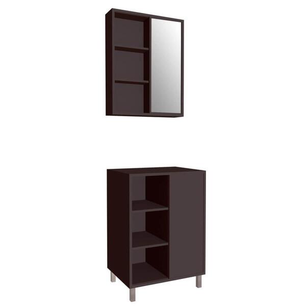 Gabinete Banheiro 60cm Julia Grafite Espelheira Com Balcão Co