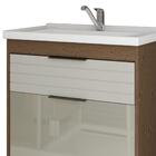 Gabinete Banheiro 60cm Porta Reflecta Com Pia Azaleia Amendo/