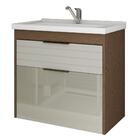 Gabinete Banheiro 60cm Porta Reflecta Com Pia Azaleia Amendo/