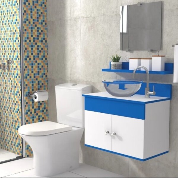 Gabinete Banheiro 60cm Sevilha - Vdrd Branco/azul