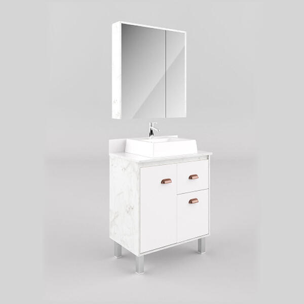 Gabinete Banheiro 65cm Cesto Roupa Amarmo Branco Lilies Móveis