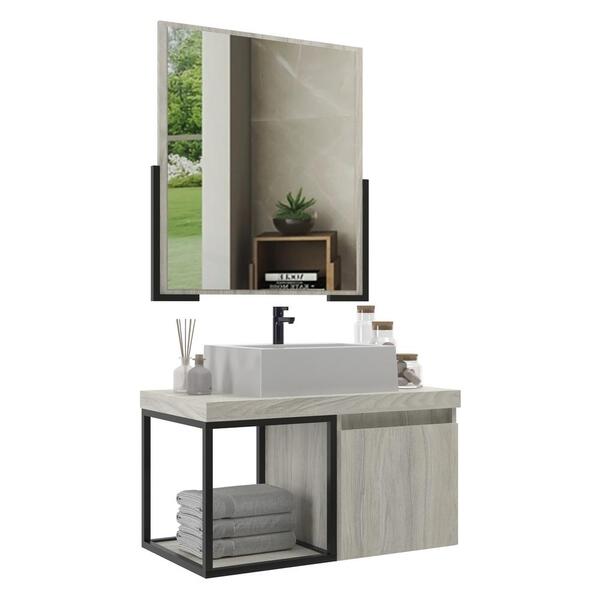 Gabinete Banheiro 80cm Com Cuba E Espelheira Multimóveis Cr10