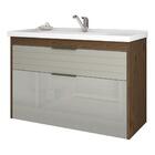 Gabinete Banheiro 80cm Porta Reflecta Com Pia Azaleia Amendo/