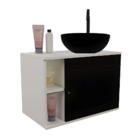 Gabinete Banheiro Armário Suspenso Com Cuba Preto/Branco 60cm