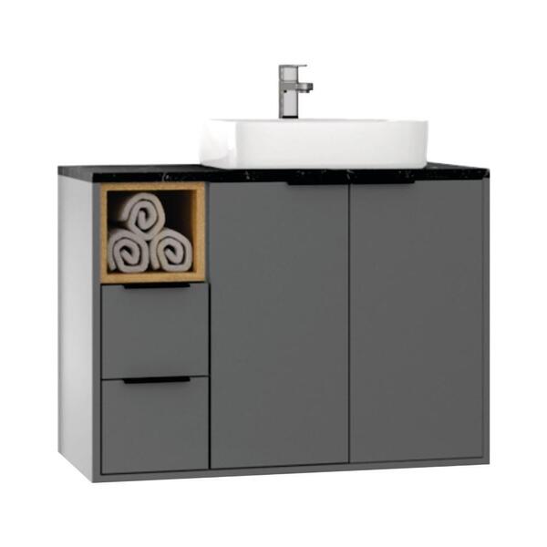 Gabinete Banheiro Com Cuba 76cm 3 Portas 1 Nicho Nevoa Estila