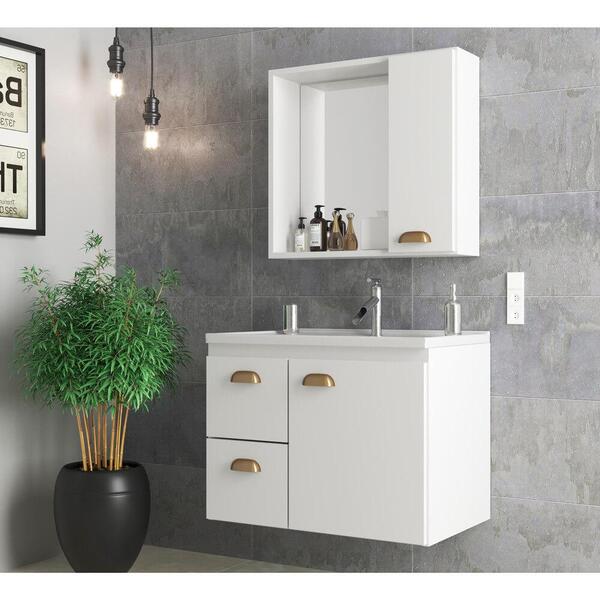 Gabinete Banheiro Com Cuba E Espelheira 60cm Multimóveis Cr10072 Branco ...
