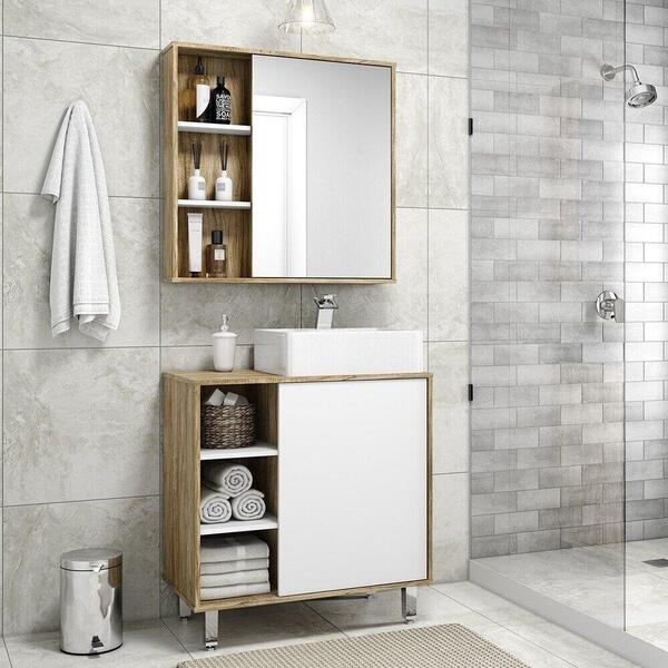 Gabinete Banheiro Com Cuba E Espelheira 80cm Multimóveis Cr10