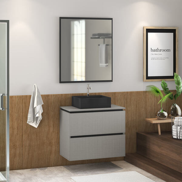 Gabinete Banheiro Com Cuba Preta 03 Gavetas E Espelheira Lili