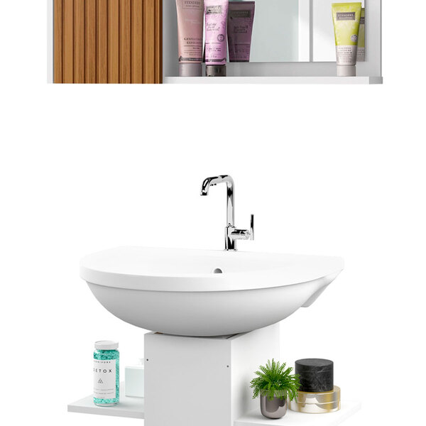 Gabinete Banheiro Com Espelheira Mark Gênova - Branco Ripado