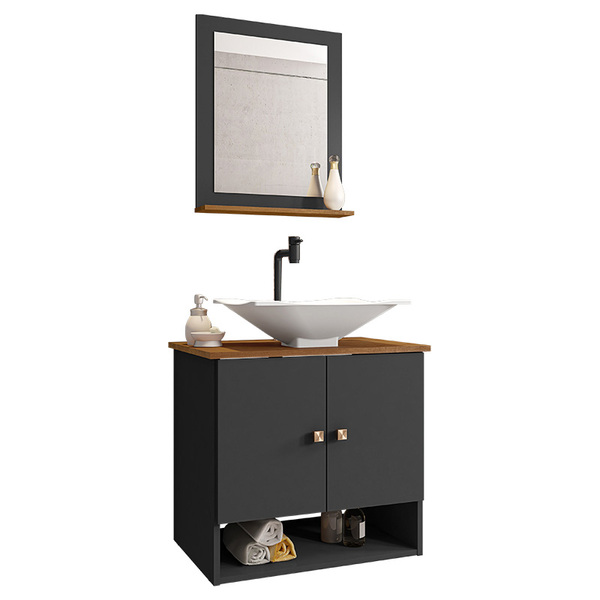 Gabinete Banheiro Deli Concava Bco Torneira Valv Click Black