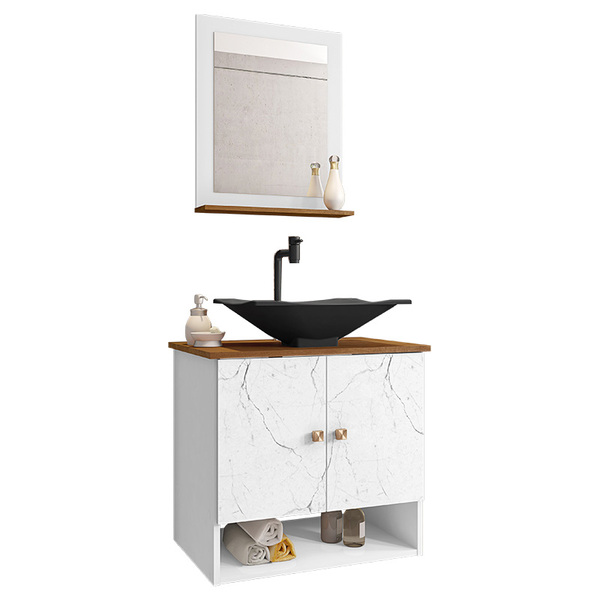 Gabinete Banheiro Deli Concava Prt Torneira Valv Click Black