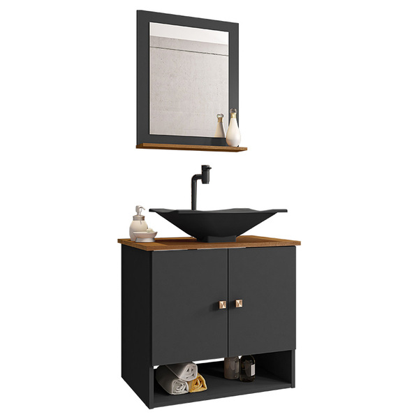 Gabinete Banheiro Deli Concava Prt Torneira Valv Click Black