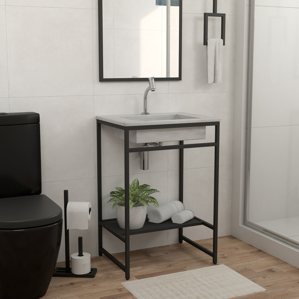 Gabinete Banheiro Ferro Iron Black 60x45cm Cuba Concreto