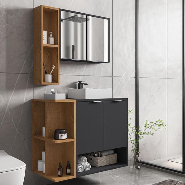 Gabinete Banheiro Ibiza 2 Portas Cuba E Armario Espelheira