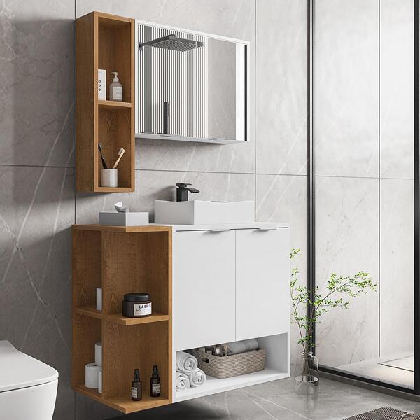 Gabinete Banheiro Ibiza 2 Portas Cuba E Armario Espelheira