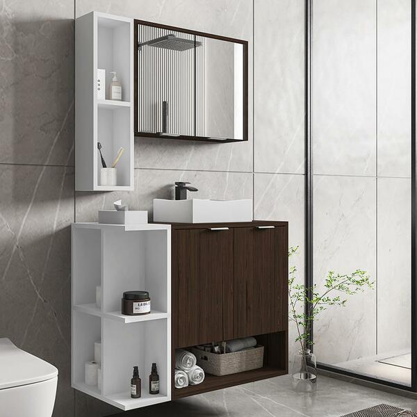 Gabinete Banheiro Ibiza 2 Portas Cuba E Armario Espelheira