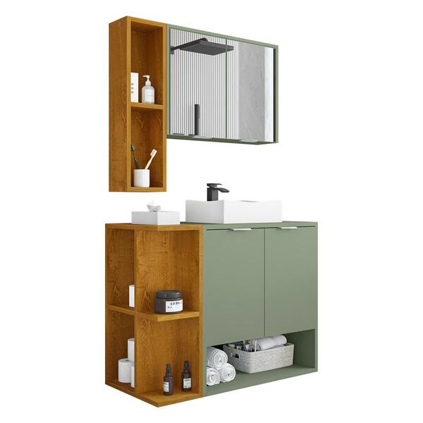 Gabinete Banheiro Ibiza 2 Portas Cuba E Armario Espelheira