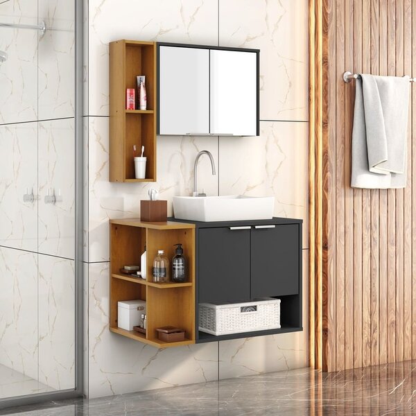 Gabinete Banheiro Ibiza 2 Portas Cuba E Armario Espelheira Pr