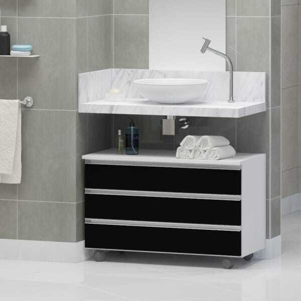 Gabinete Banheiro Joia 80cm Com 3 Gavetas E Rodinha -