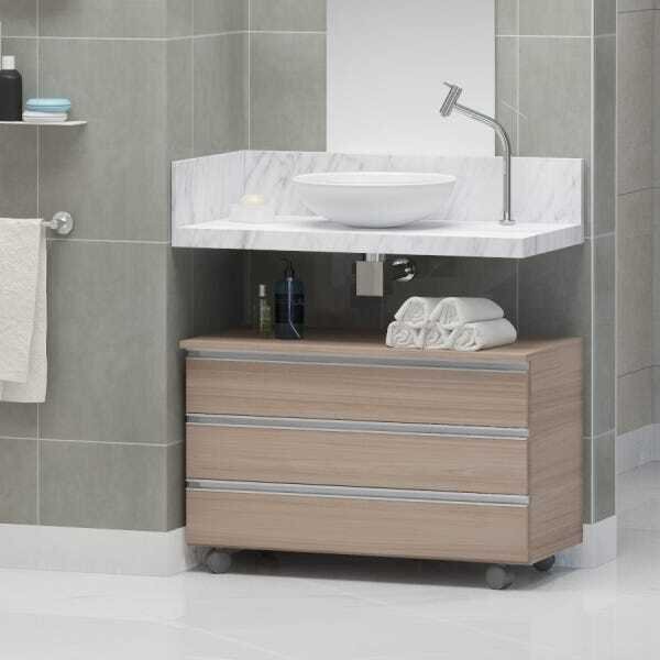 Gabinete Banheiro Joia 80cm Com 3 Gavetas E Rodinha -