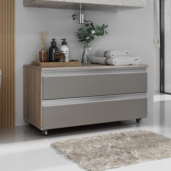 Gabinete Banheiro Rodinhas Joia 80cm 02 Gavetas Madeirado Cin