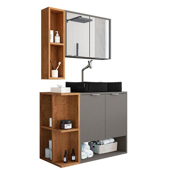 Gabinete Banheiro Star Com Espelheira E Cuba Dalla Preta