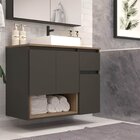 Gabinete Banheiro Suspenso 80cm Com 03 Portas 01 Gaveta E Nic