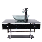 Gabinete Banheiro Vidro 70cm Com Cuba Preto