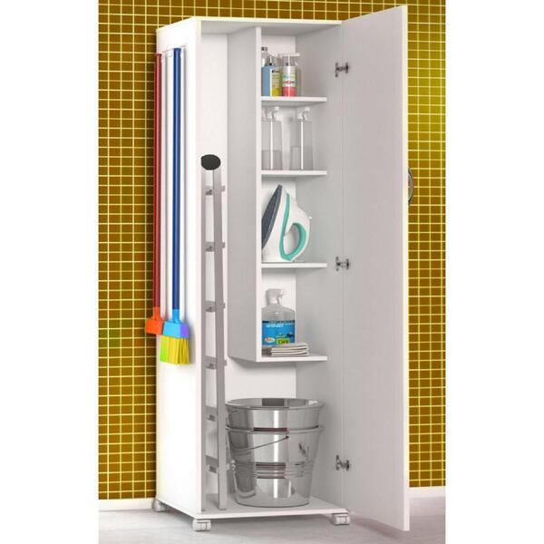 Gabinete Branco Chão Lavabo 1 Porta 4 Rodinhas