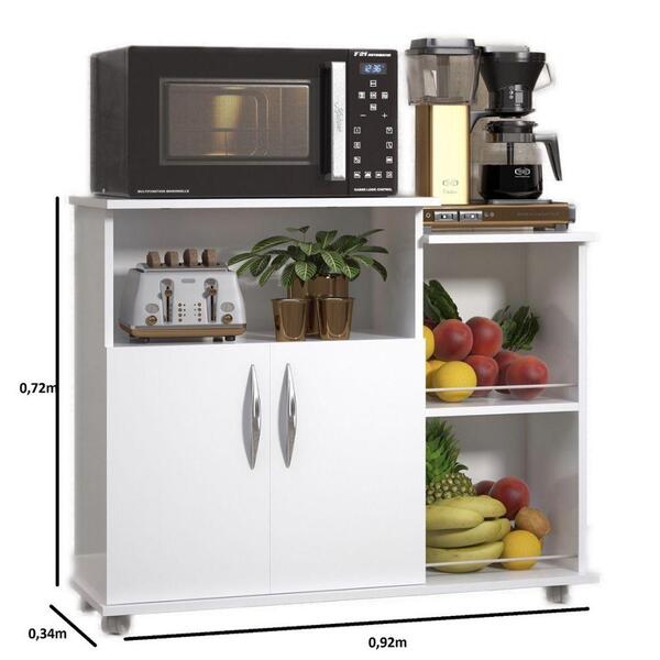 Gabinete Branco Cozinha Paneleira Porta Frutas 4 Rodinhas
