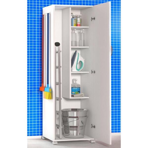 Gabinete Branco Lavabo 1 Porta 4 Rodinhas
