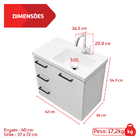Gabinete Branco Para Banheiro 3 Gavetas 62x54cm Ameixa Com Cu