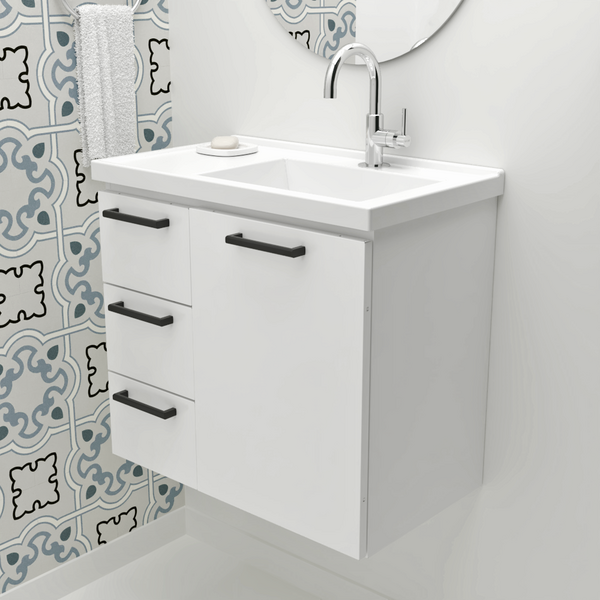 Gabinete Branco Para Banheiro 3 Gavetas 62x54cm Ameixa Com Cu