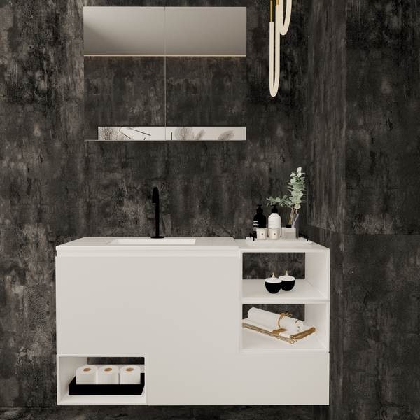 Gabinete para Banheiro com Cuba 68,5x120x40cm Branco Democratic Venturi