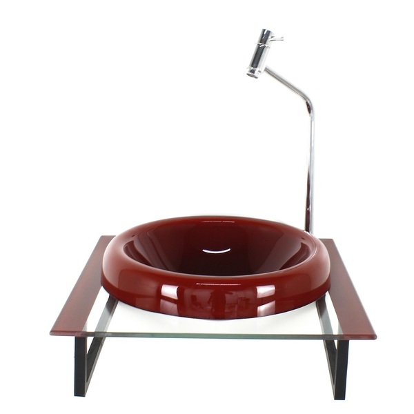 Gabinete Com Cuba De Vidro Chapeu 10mm Com Tampo 40cm Vermelh